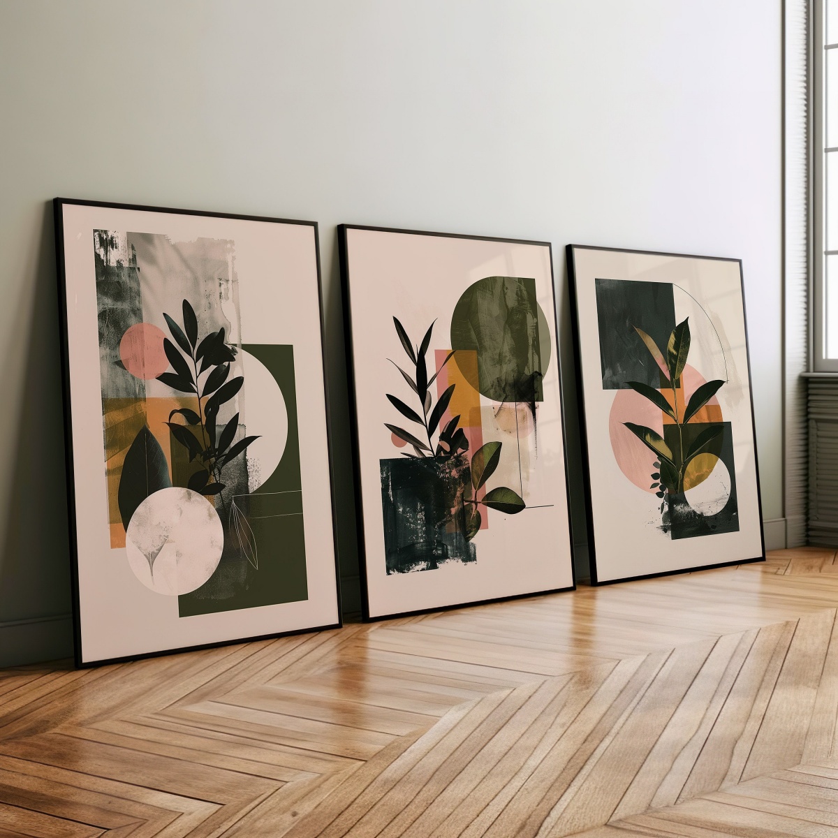 Abstract Canvas Set - 3枚セット ボーホー幾何学模様の抽象キャンバスプリント ポスター モダンミニマリスト ボタニカルアートプリント 寝室の壁飾り