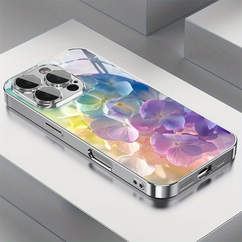 Vase Decor - カラフルな花柄の電気メッキガラス製携帯電話ケース iPhone 17 16 15 14
