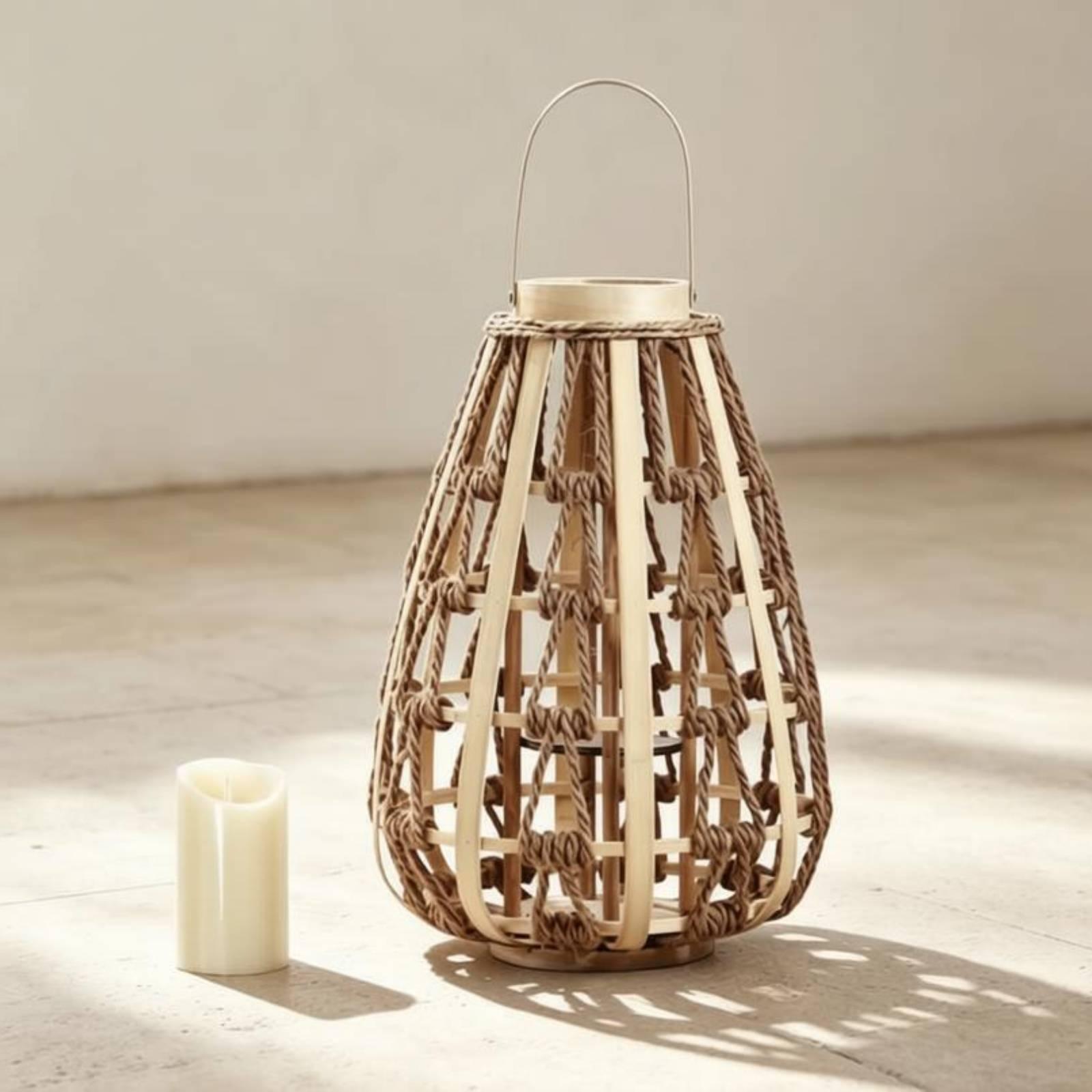 天然木ロープランタンキャンドルホルダー 手作りの涙型デザイン - Candle Holder Decor のレビューと価格