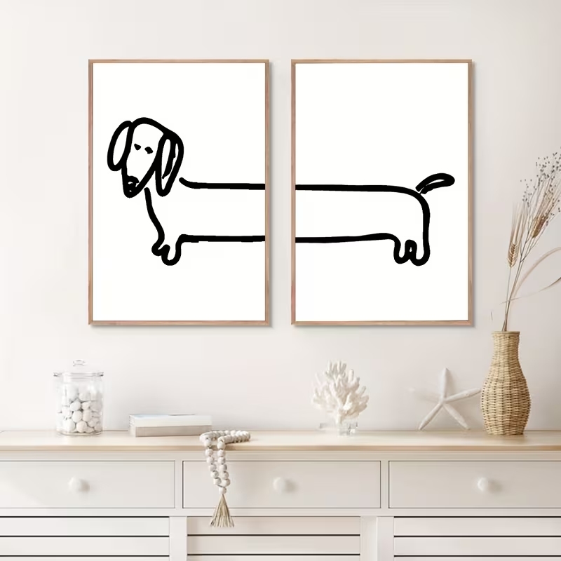 2 個モダンなダックスフント面白い犬ウォールアートプリントキ - Interior Design Living Room のレビューと価格
