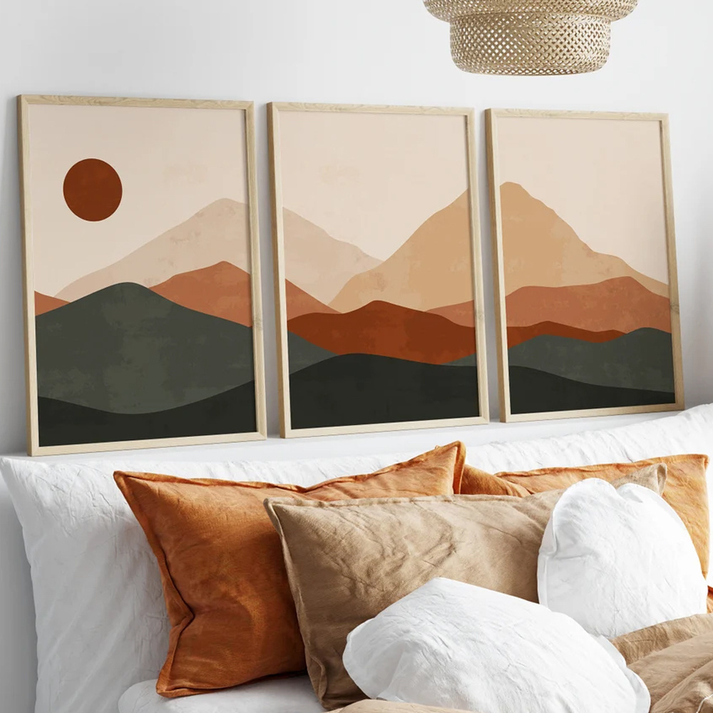 3 ピース/セットボヘミアン抽象的な日の出の山の景色キャンバ - Abstract Canvas Set のレビューと価格
