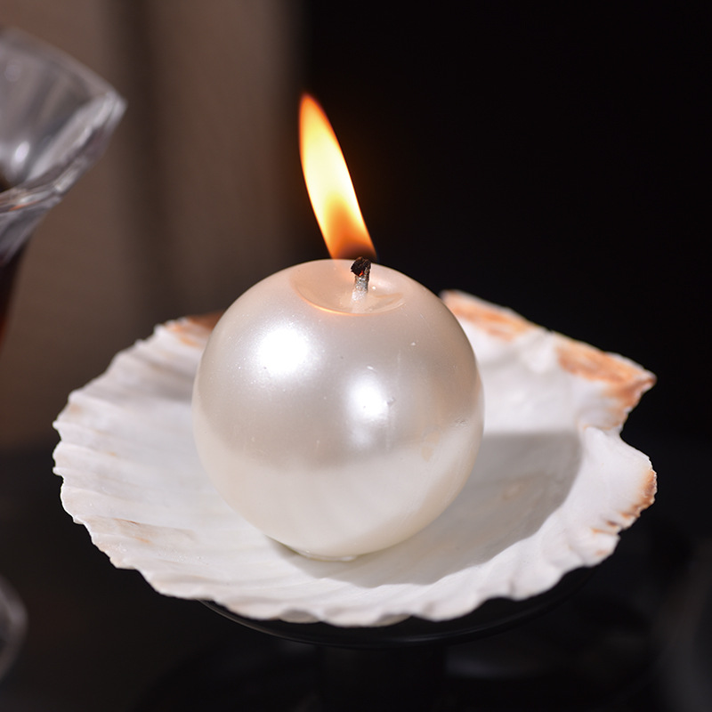 エレガントなパールボールキャンドル、シェルホルダー付き、結婚 - Candle Holder Decor のレビューと価格