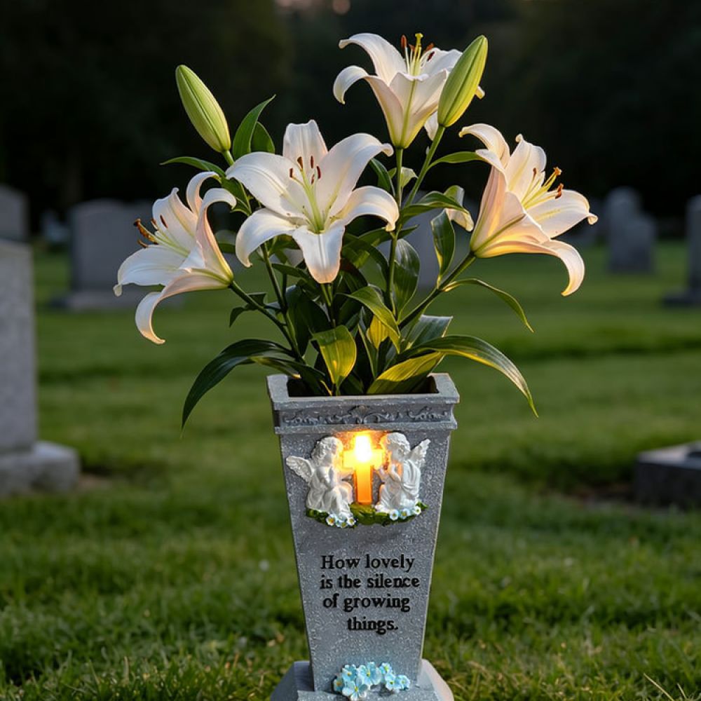 樹脂製ソーラークロス墓地用花瓶、LEDライト付き屋外用メモリ - Vase Decor のレビューと価格