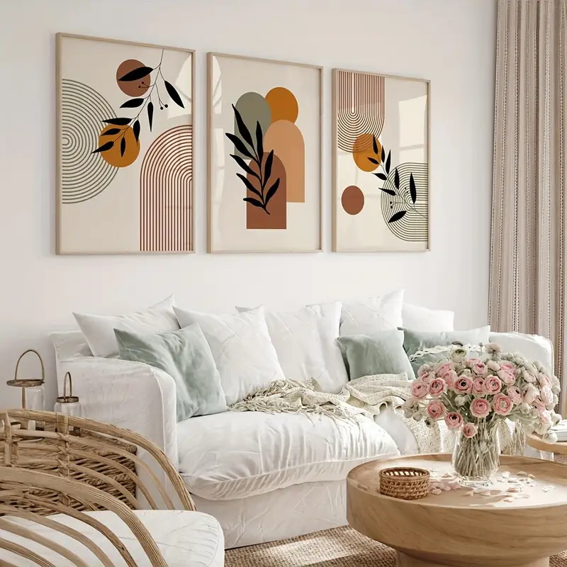 3枚セット ボヘミアンスタイル 植物幾何学模様抽象ポスター、 - Abstract Canvas Set のレビューと価格