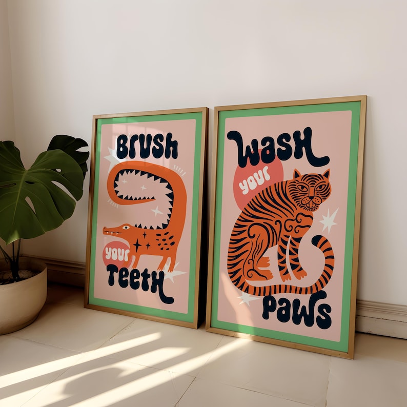 2枚セット 虎が足を洗う バスルーム キャンバスプリント 面 - Abstract Canvas Set のレビューと価格