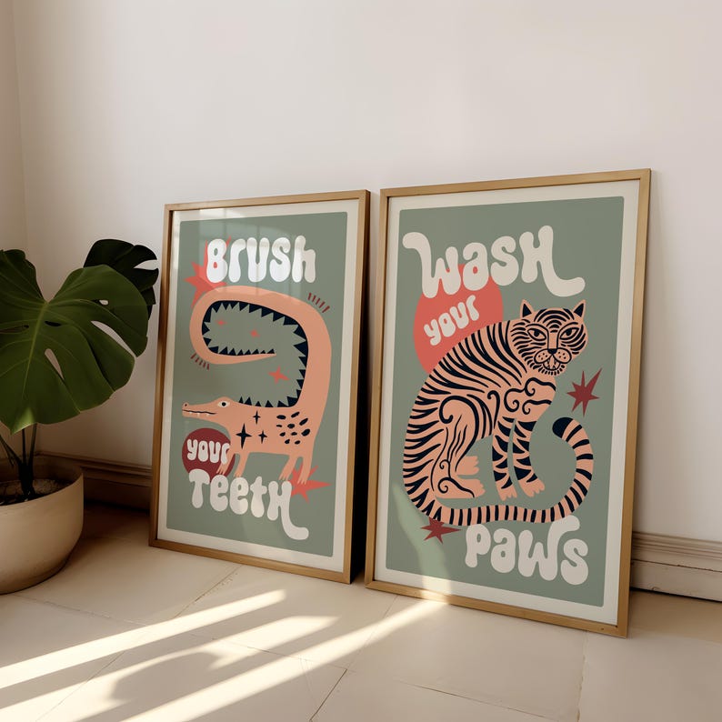 2枚セット 虎が足を洗う バスルーム キャンバスプリント 面 - Abstract Canvas Set のレビューと価格